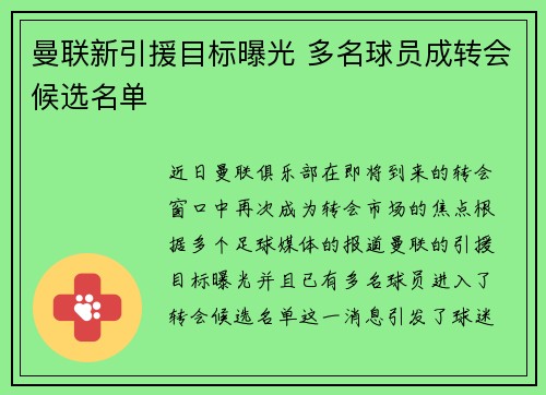 曼联新引援目标曝光 多名球员成转会候选名单